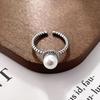 Retro Thai Silver Pearl Ring: Adjustable Twisted Design for Female Students