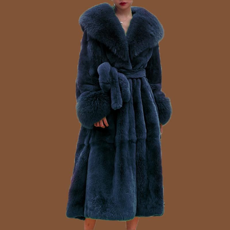 Autumn and winter big fur collar fashion fur coat women's medium and long thickened temperament loose casual coat