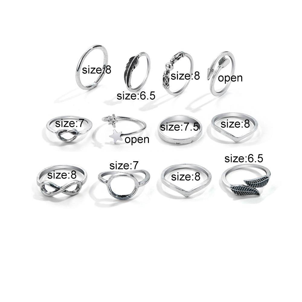 Ensemble de bagues rétro bohème pour femmes, bijoux simples, étoile, feuille, amour, tendance
