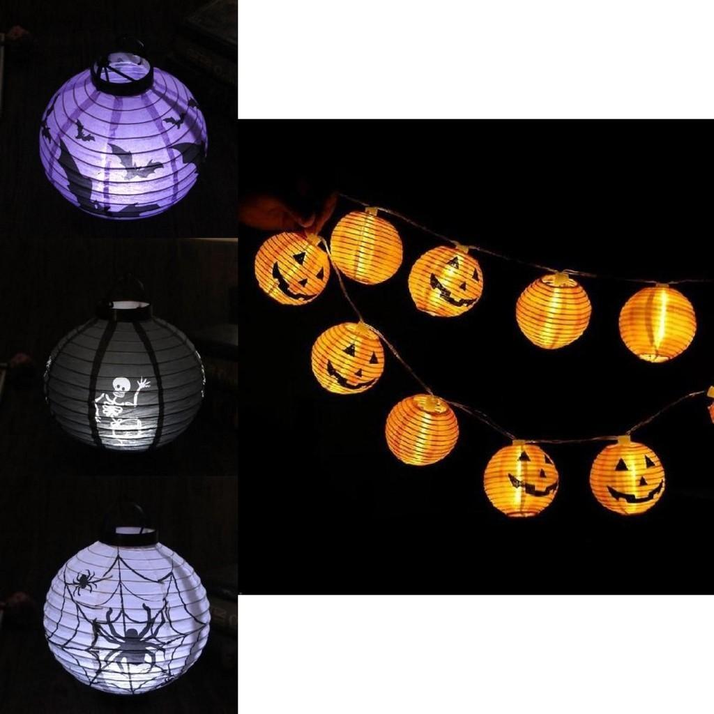 Hochwertige LED Papierkürbislaterne mit Spinne und Fledermaus für Halloween-Partydeko