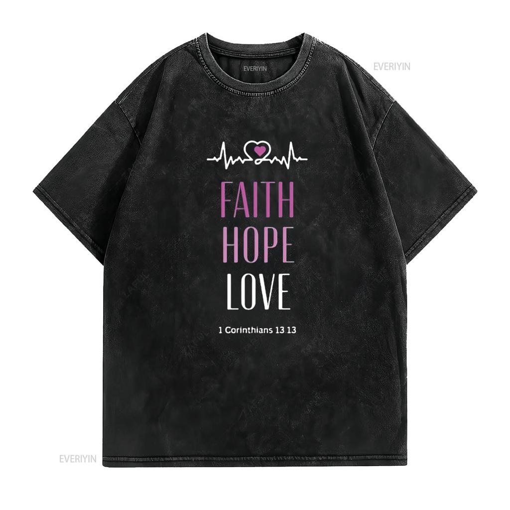 Mens Faith Hope Love Christian Religious Design T Shirt Black X Large vintage Washed Soft homme streetwear Comfortable