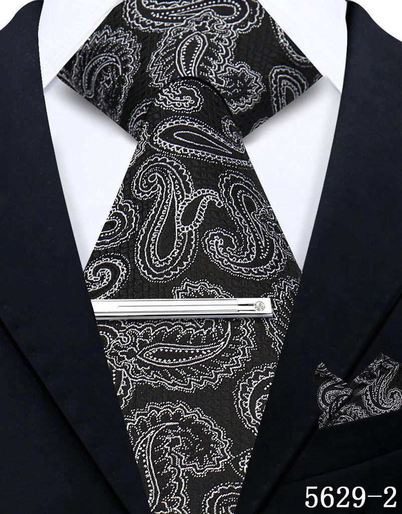 Men's Retro Floral Tie, Pocket Square & Tie Clip Set for Weddings