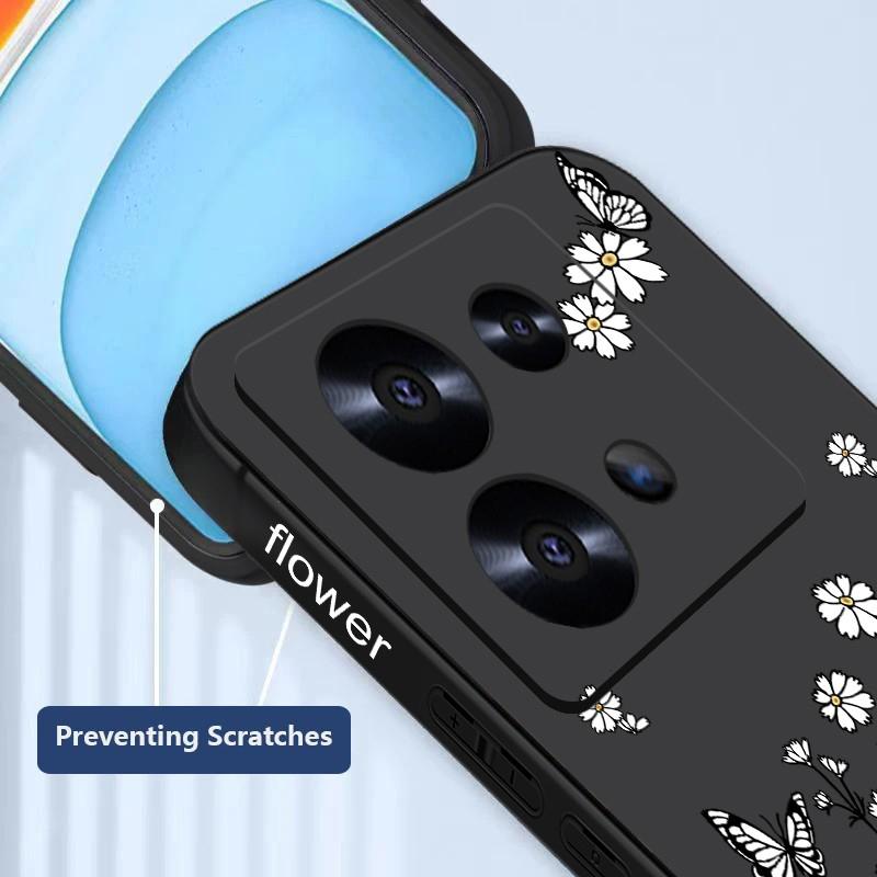 Flower Butterfly Print Myk Slim Case For Xiaomi 13T Poco X6 F6 X5 Redmi Note 13 12 11 Pro 10 Lens Beskyttelse Støtsikker Silikon lanyard telefondeksel