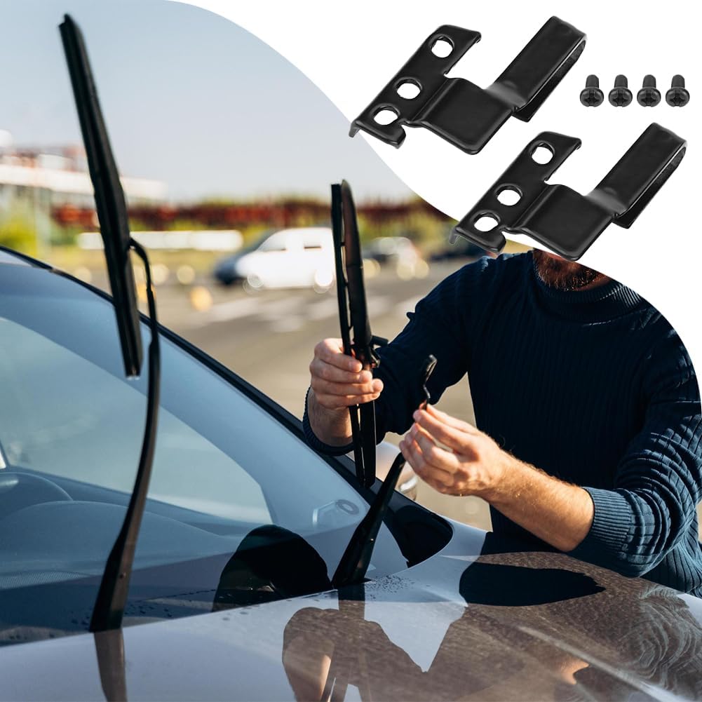 Wiper Blade Adapter, 3392390298 2 Pcs Metal Car Automotive Front Windshield Wiper Arm Adapter Mounting Kit Universal Black with Mounting Screws