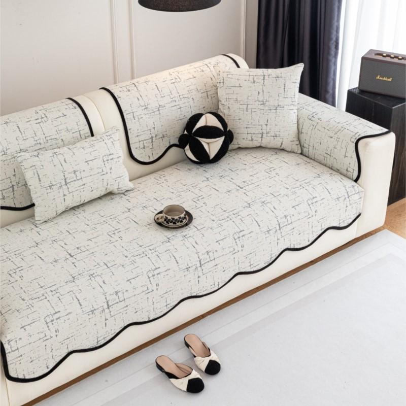 All-Season Sofa Protector Arc Edge Anti-Skid Sofa Mat Imitation Linen Sofa Armrest Cushion Sofa Cushion Cover Non-Slip