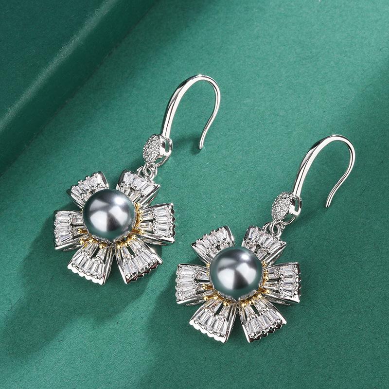 Bright Flower Pearl Earrings Women's New Fashion Tahitian Pearl Necklace Pendant Celebrity Premium Pearl Ring