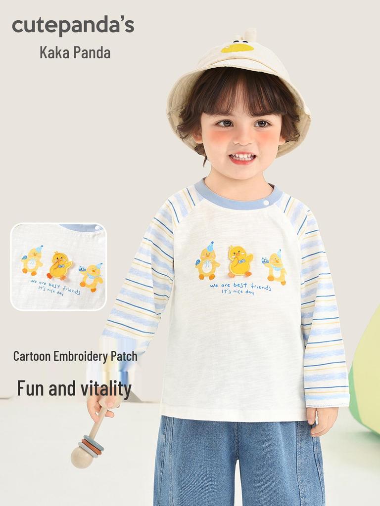 Kaka Panda Kids' Long Sleeve T-shirt – Spring Casual Base Layer for Boys and Girls, Trendy Spring/Autumn Wear