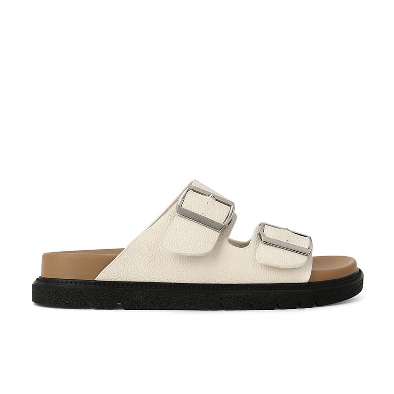 Slippers Women's Retro Leather Thick-soled Double Buckle Belt Birkenstock Slippers Sandals Outside Wear