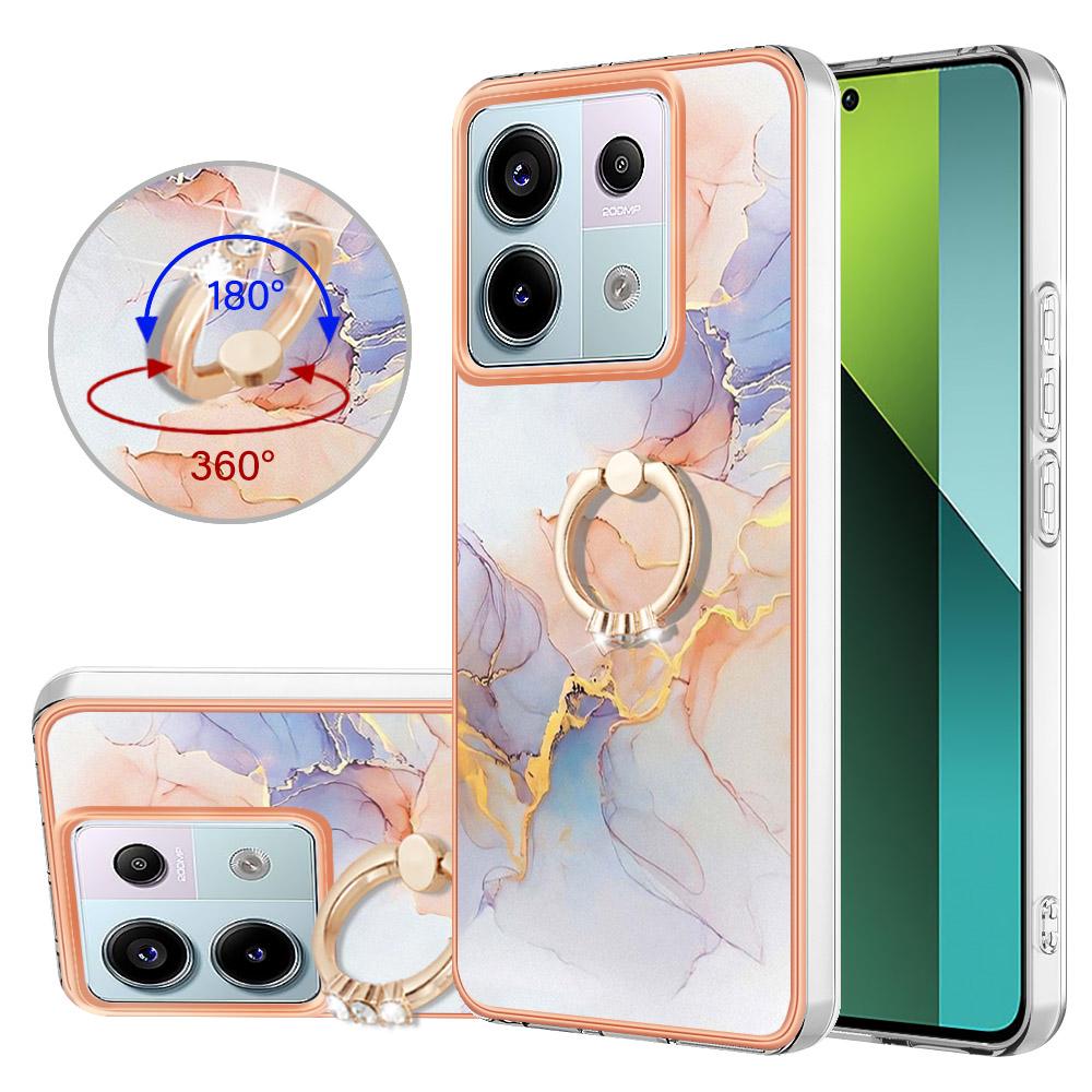 For Xiaomi Redmi Note 13 Pro 5G/Poco X6 5G Case with Ring Kickstand IMD Marble Pattern TPU Back Cover