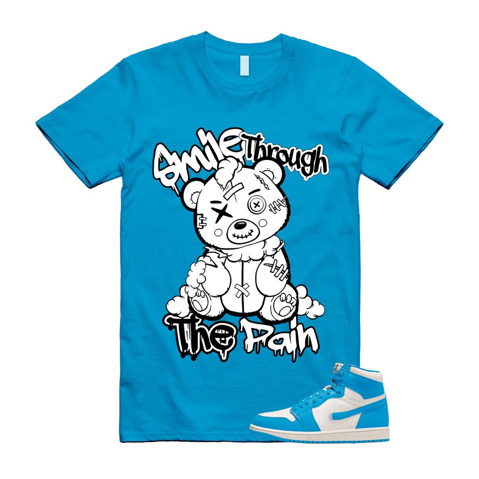 1 UNC Reimagined Dark Powder Blue White Retro High OG T Shirt Match SMILE2 M