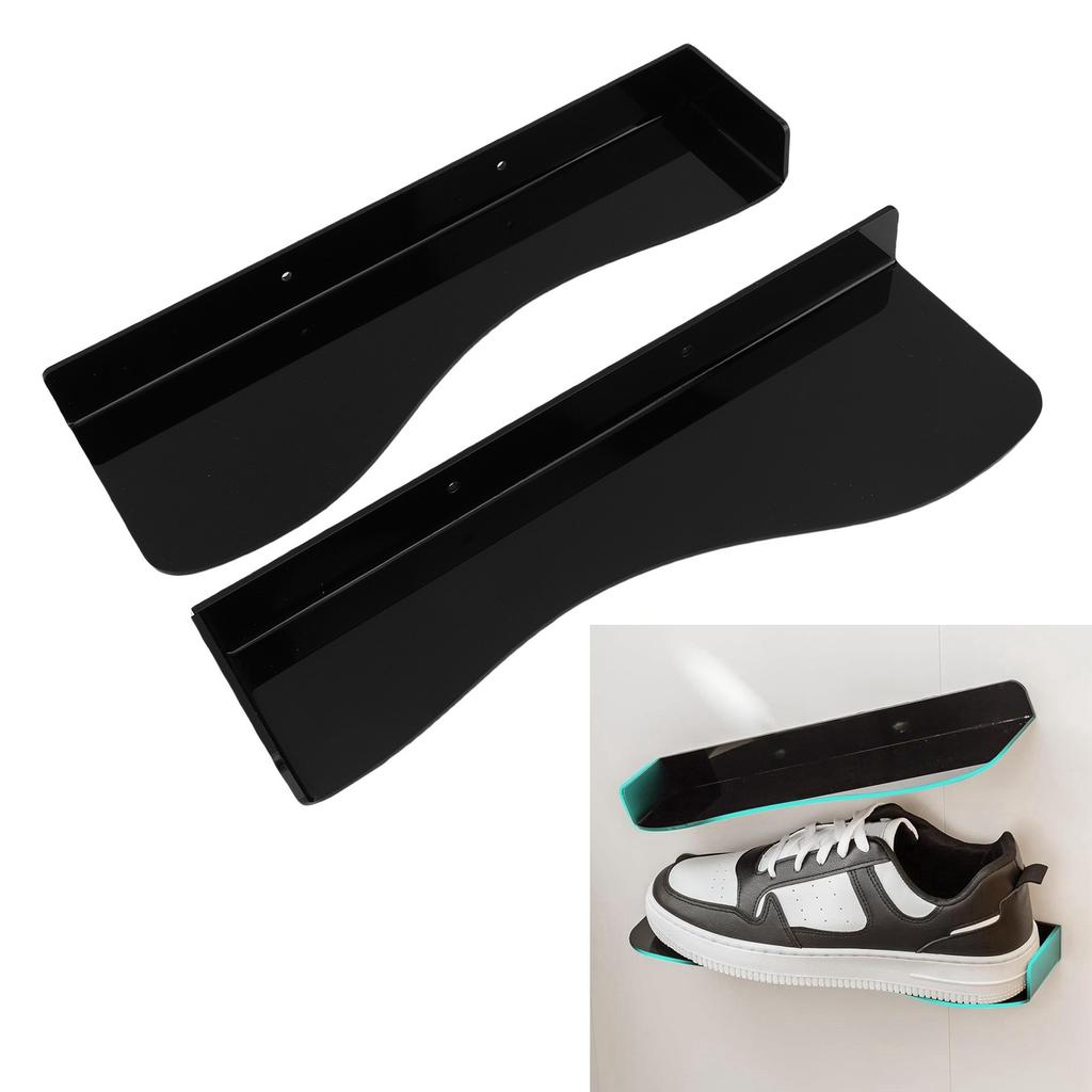 2pcs Floating Shoe Display Shelf Space Saving Acrylic 6.6lb Load Bearing L Shape Floating Shoe Rack for High Heels Flats Sneakers