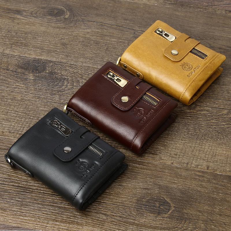 Anti-theft Brushed Genuine Leather Wallet, Men's Retro Bag, Short Wallet