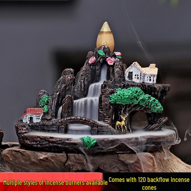 Creative Resin Backflow Incense Burner with Flowing Cloud Smoke Effect and Incense Cones - Entrance Ornament