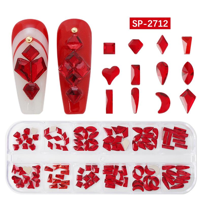 "12-Grid Irregular AB Glass Diamonds for Nail Art"