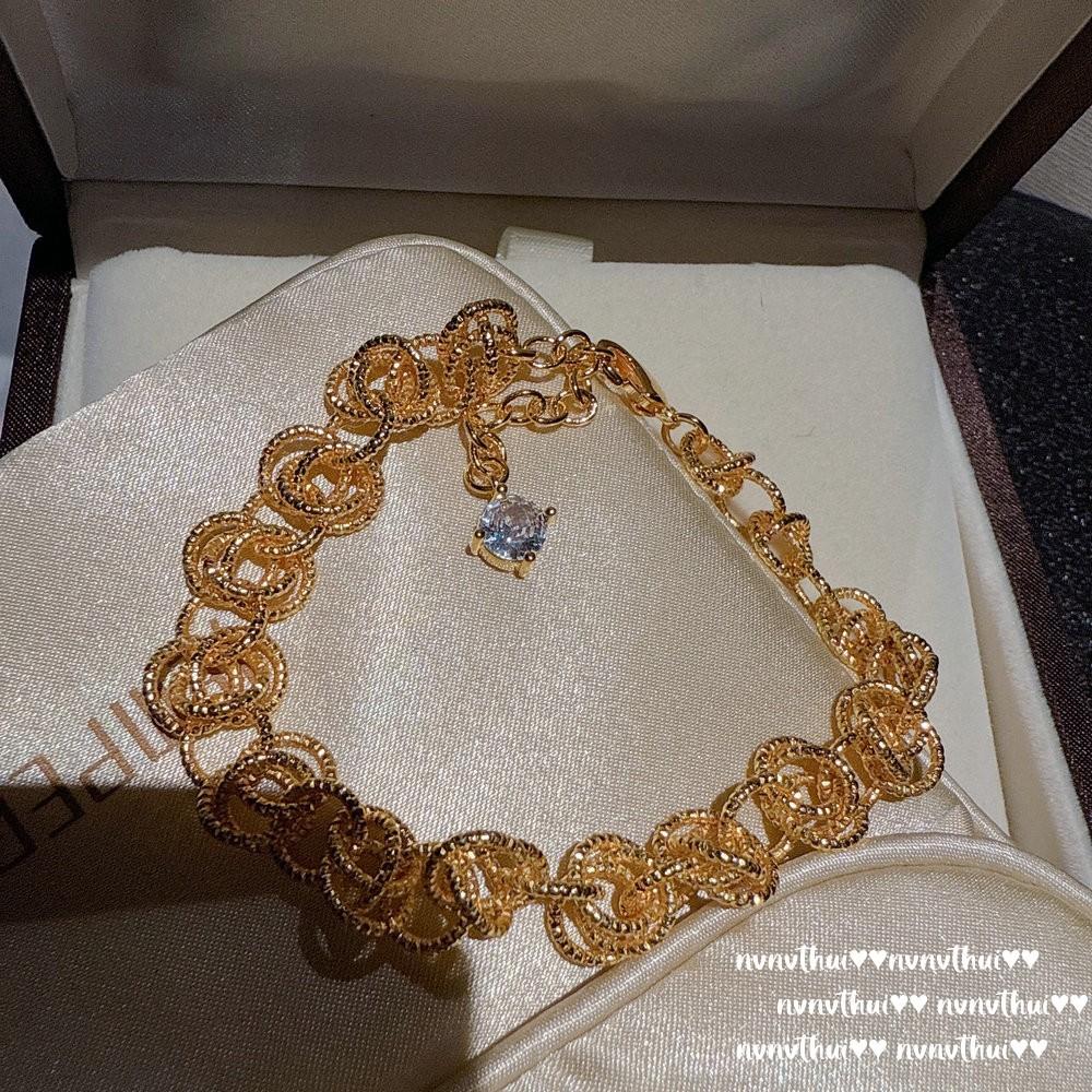 Ancient Gold Chiseled Motto Blessing Bead Citrine Bracelet, New Chinese Style, Gold String Line Car Flower Lace Zircon Bracelet