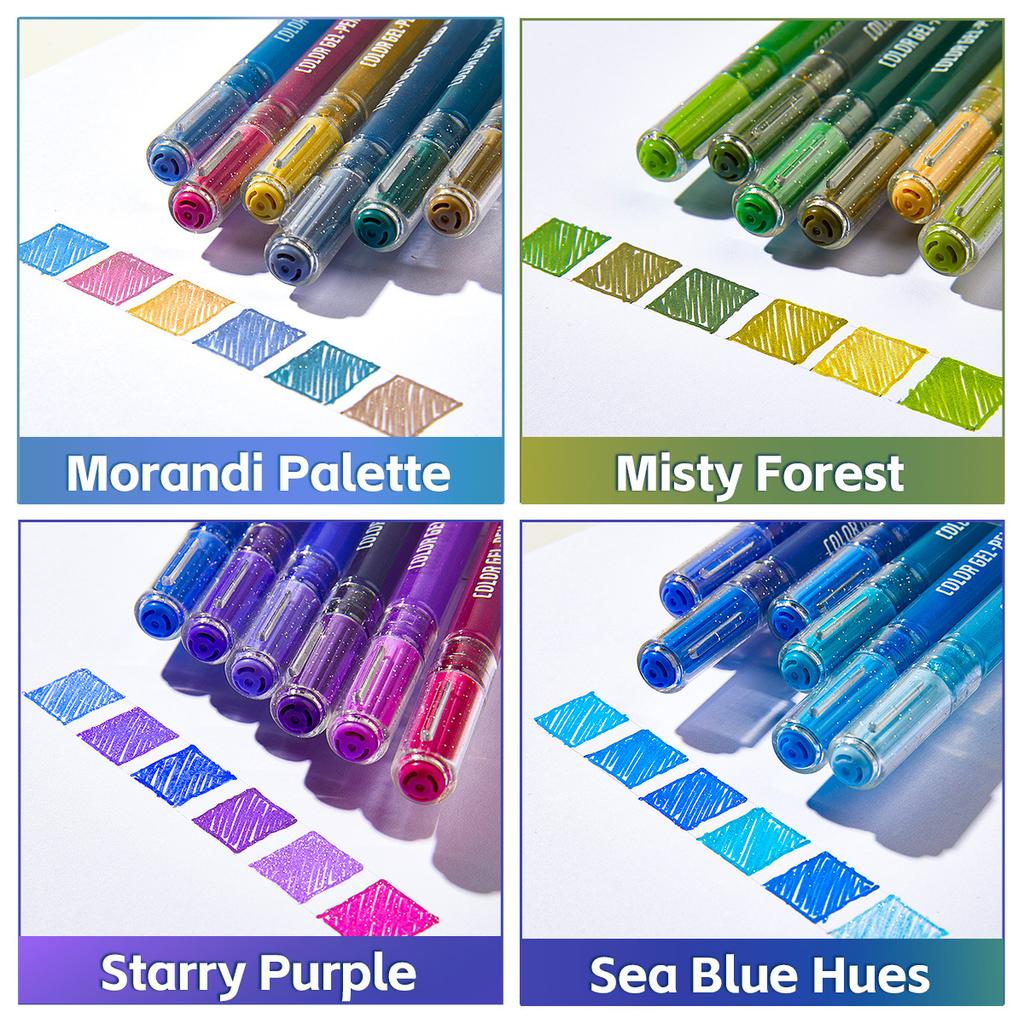 Set of 6-24 Metallic Glitter Gel Pens 1.0 mm Color Ballpoint Pen Book Card Long Lasting Writing Drawing Marking Coloring DIY Art
