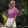 Women's Summer Polka Dot V-Neck Short Sleeve T-Shirt Top