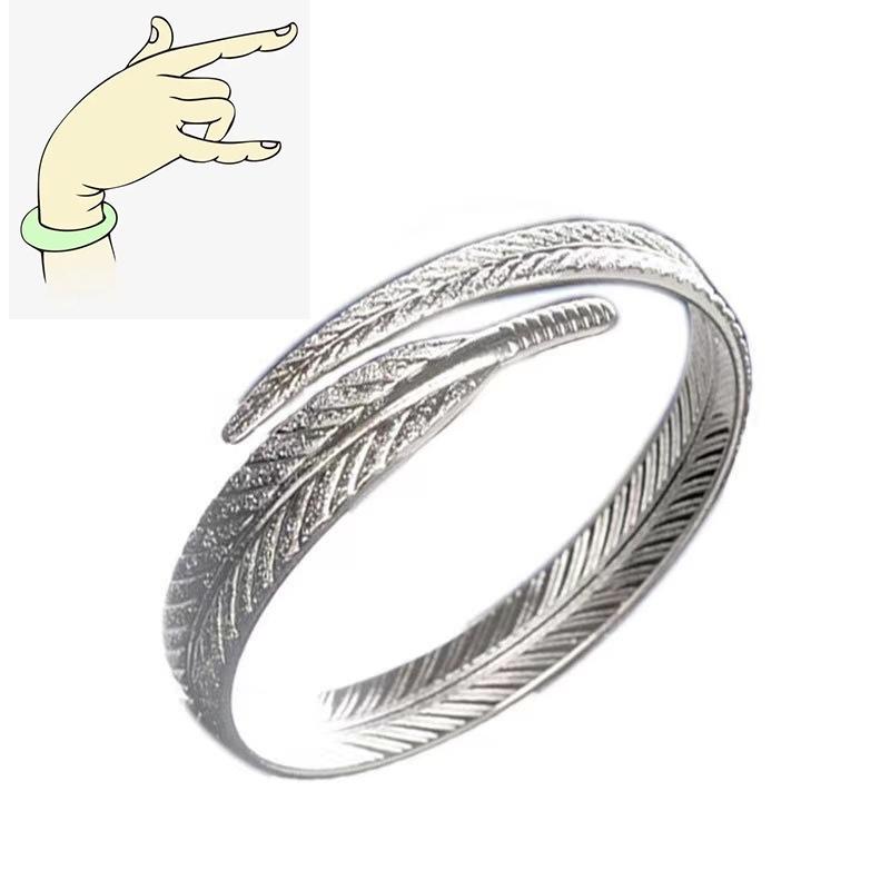 Women Bracelets Sterling Silver Feather Jewelry Accessories Girl Kids Gifts
