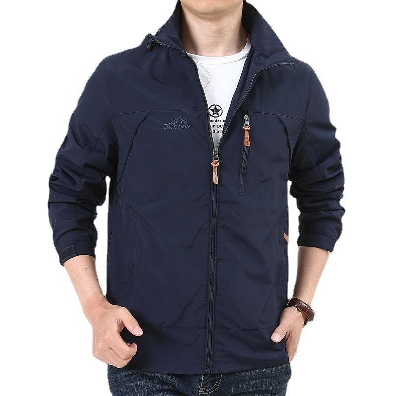 

Осенняя новая мужская спортивная куртка с капюшоном для активного отдыха, большого размера, свободного кроя, для альпинизма 4XL темно-синий