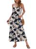 2026 Elegant European & American Spaghetti Strap Long Printed Dress with Pockets