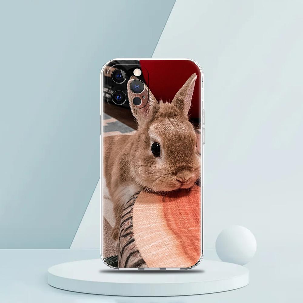 Cute White Baby Rabbits Luxury Phone Case For iPhone 16 15 14 13 12 11 Pro Max XS X XR SE 7 8 Plus soft Silicone Clear Cover