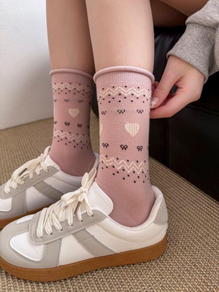 Gray Socks Girls' College Style Sweet Little Love Heart Socks Wear Cute Student Stockings Outside In Spring And Autumn