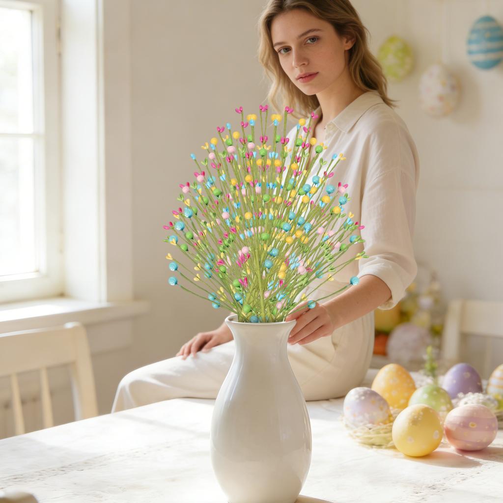 Easter Decorations, Artificial Easter Stems With Easter Eggs, Berries, Easter Egg Branches, Flower Arrangements