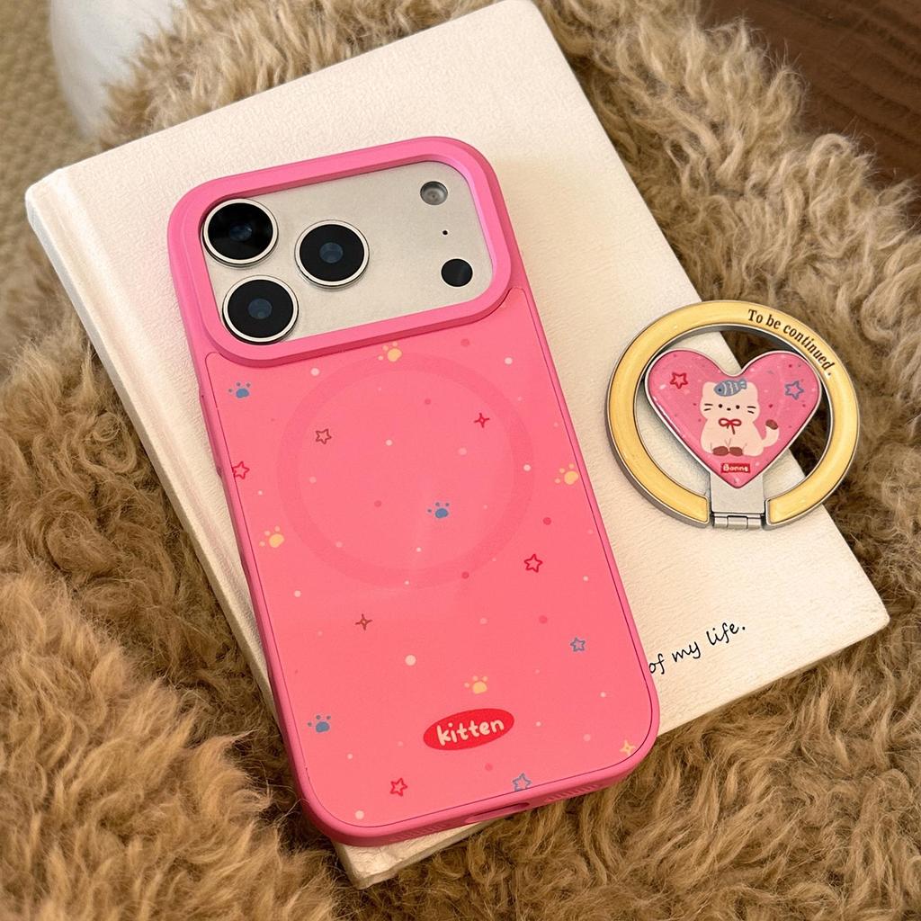 Adorable Kitten Heart-Shaped Stand Phone Case for iPhone 16, iPhone 17, iPhone 17 Pro Max