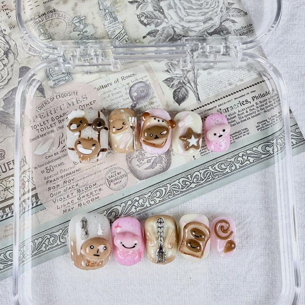 Cute Pink Rabbit Love Bear 3D Star Butterfly Knot Wing Dot Ellipse Fake Nails Birthday Gift Nail Art