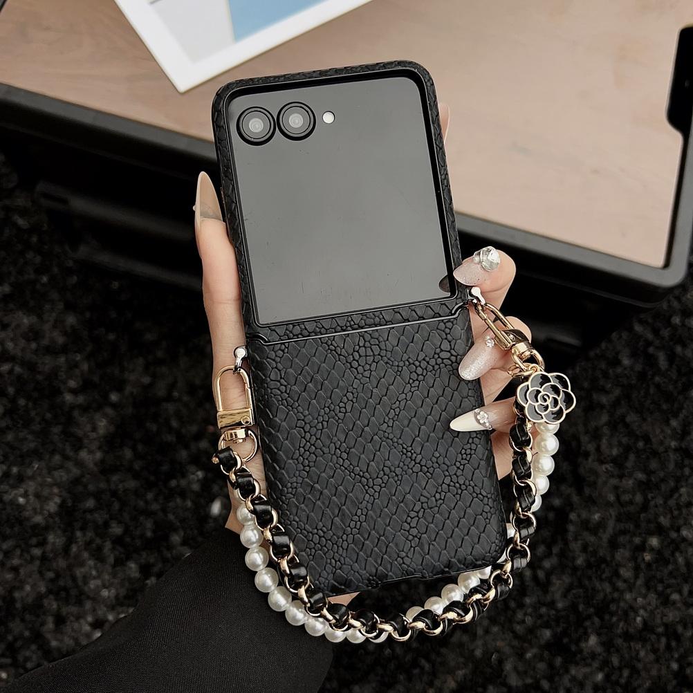 Plain Python Skin Pattern Side-hung Phone Case For Samsung Z Flip 7 Flip7 Flip 6 Galaxy Z Flip 6 5 Slim Hard Protect Cover