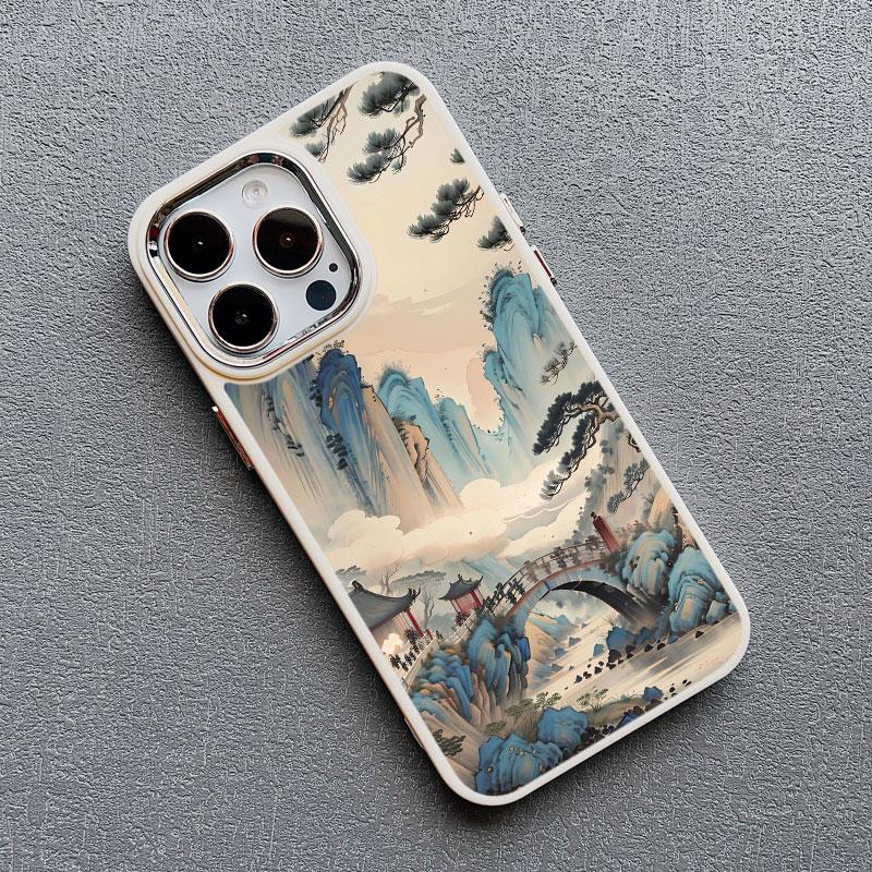 Chinese Style Landscape Painting Phone Case For Iphone 13 12 Pro Max 15 14 Pro Max Plus 11 XR XS X 15 14 7 8 Plus Silicone Cover