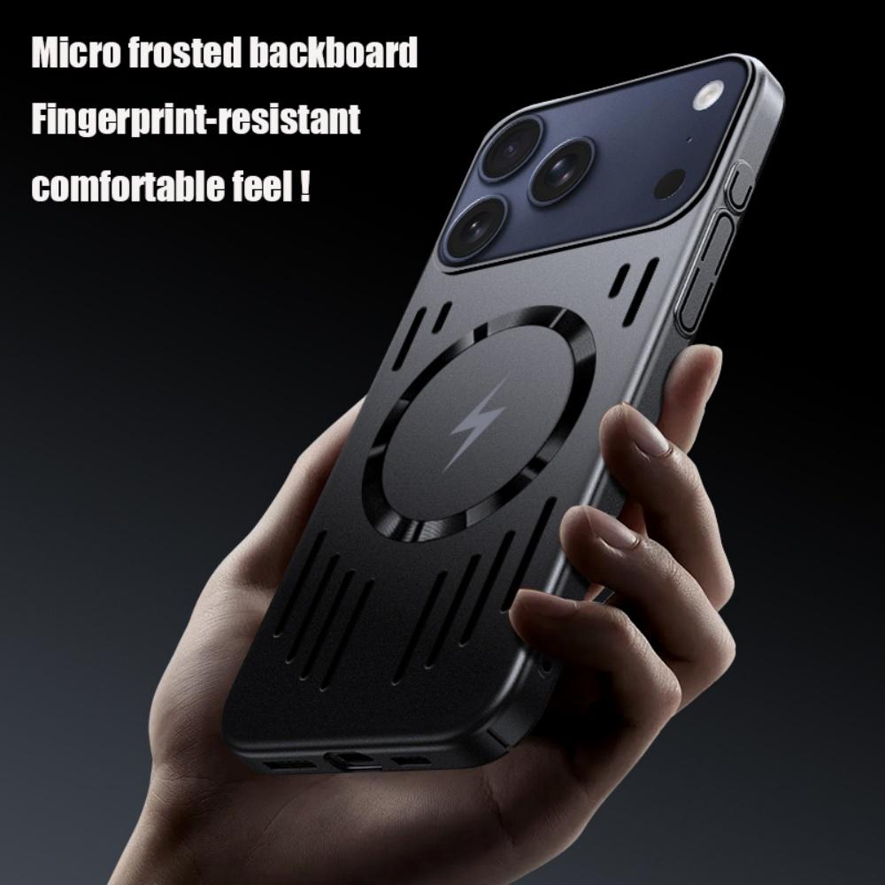 Rugged Metal Frosted Hollow Case For iPhone 17 Air 16 15 14 13 12 Pro Max 17Pro For Magsafe Wireless Charge Cooling Armor Funda