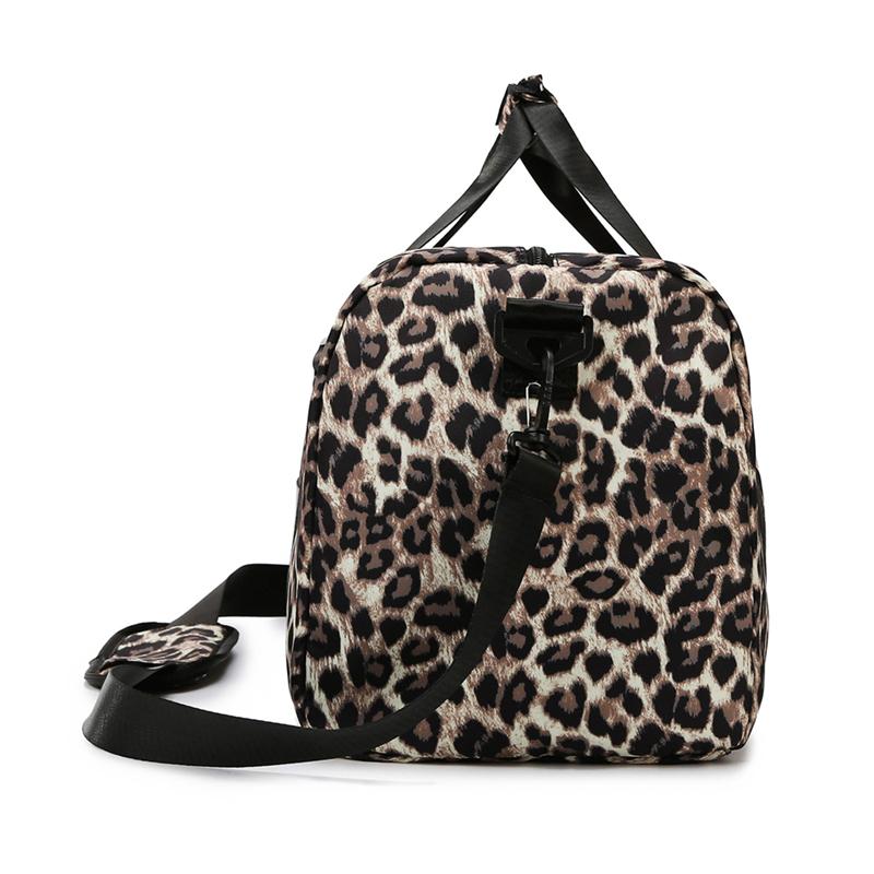Large Capacity Leopard Print Travel Duffel Bag with Multiple Compartments, Shoe Compartment, Durable Nylon Casual Sports Gym Bag for Women