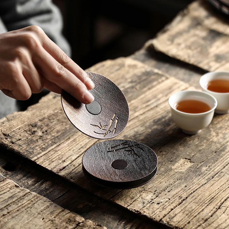 Creative solid wood tea coaster Kung Fu tea set accessories household Japanese anti-scalding heat insulation pad tea coaster