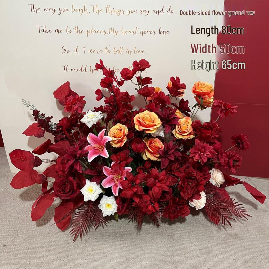 Silk Red Flower Aisle Runner & Floral Background for Chinese Wedding Engagement