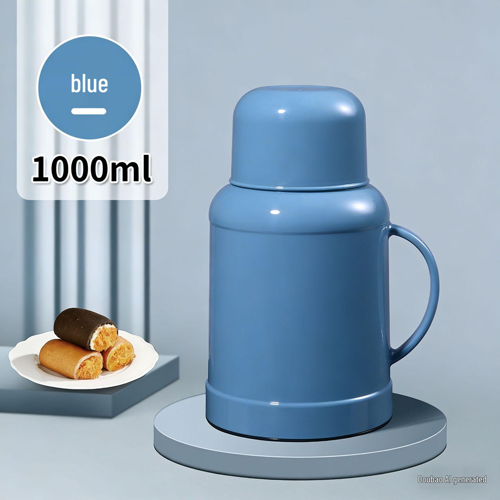 Small Insulated Hot Water Thermos with Lid - Large Capacity Kettle for Home and Dormitory. 1000ml синий