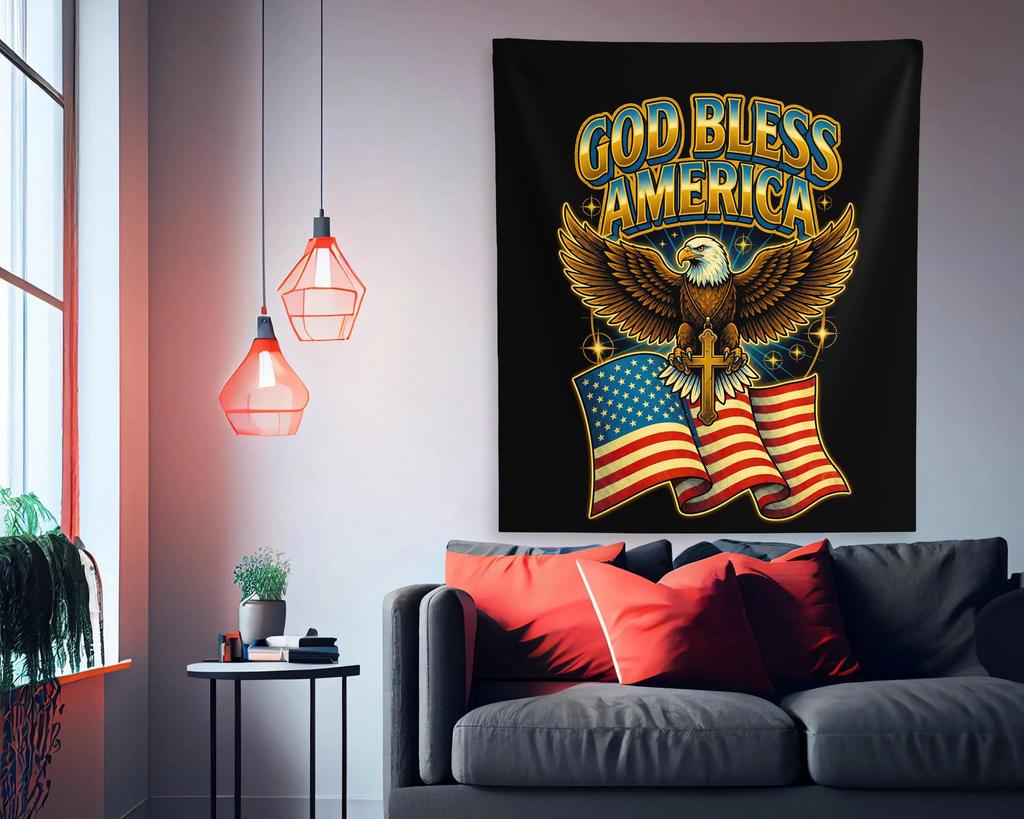 USA Flag 250th Anniversary Tapestry 17762026 Patriotic God Bless America Wall Decor Celebration Banner Gift Flat Print
