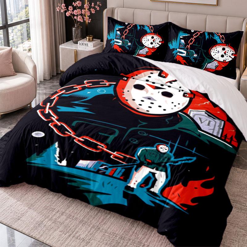 Friday the 13th Jason Voorhees 3Pcs Bedding Set Duvet Cover With Two Pillowcases For Bedroom Home Decoration
