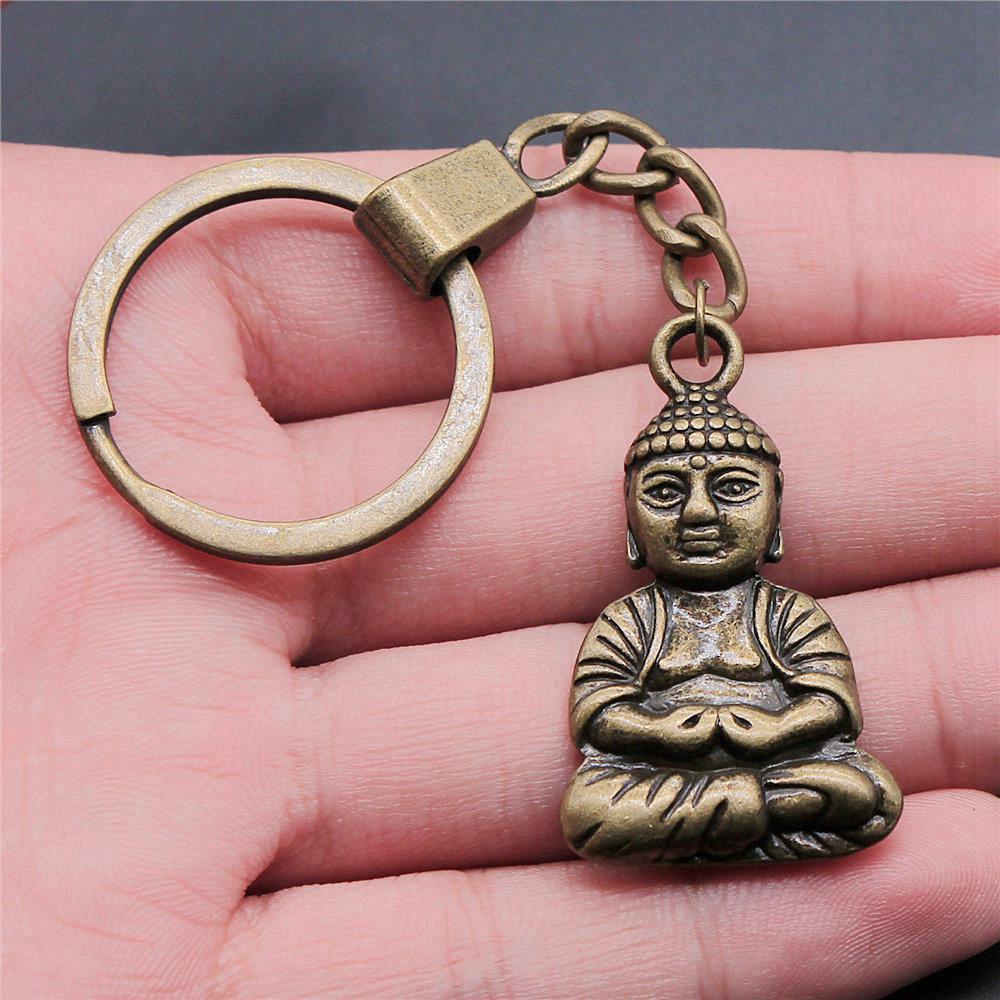 Chiefs Pharaohs Buddha Spiritual Amulet Pendant Antique Bronze Metal Keychain with 30mm Ring for Couples