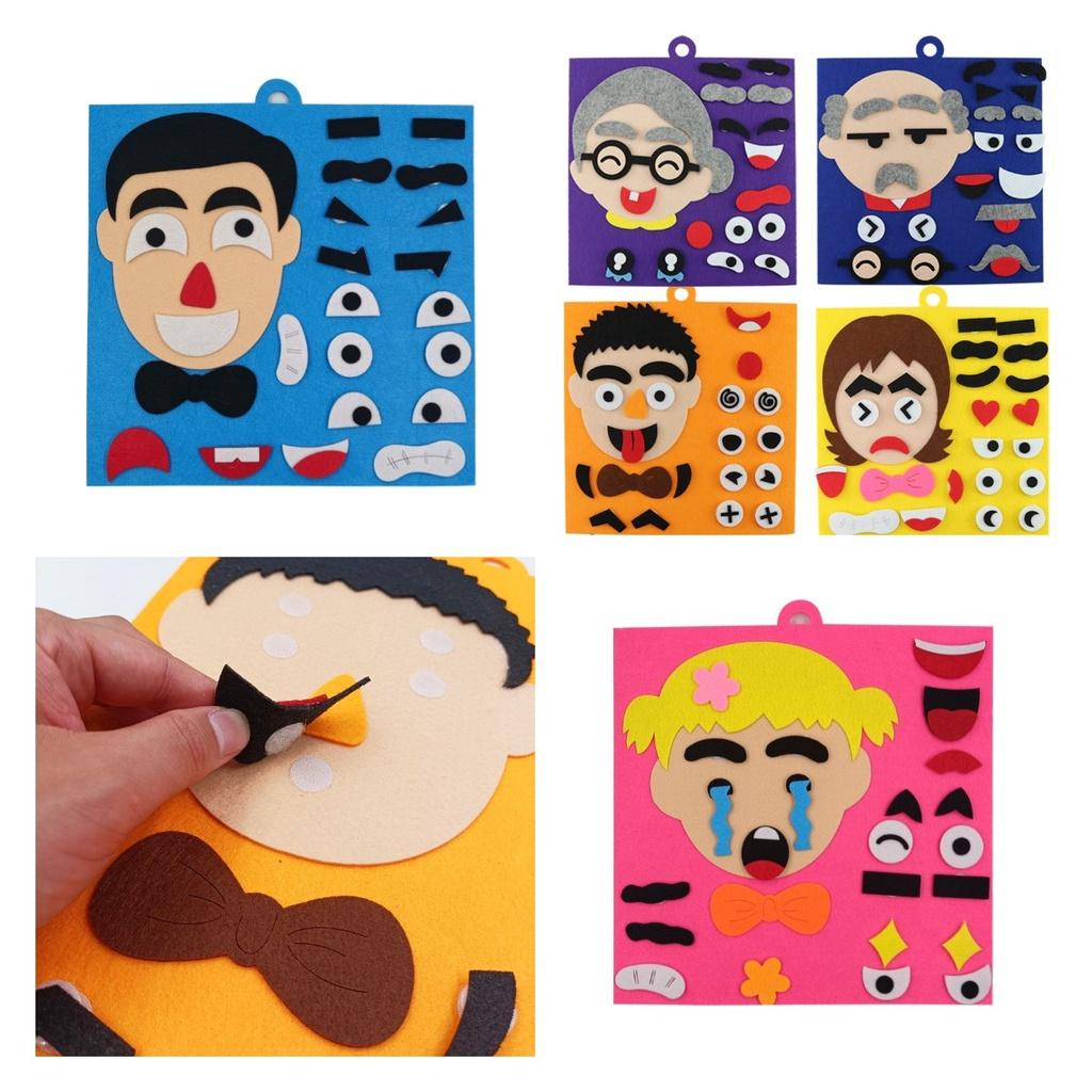 Emotion-changing Felt Puzzle Kit For Kids Diy Non-woven Material With Facial Features