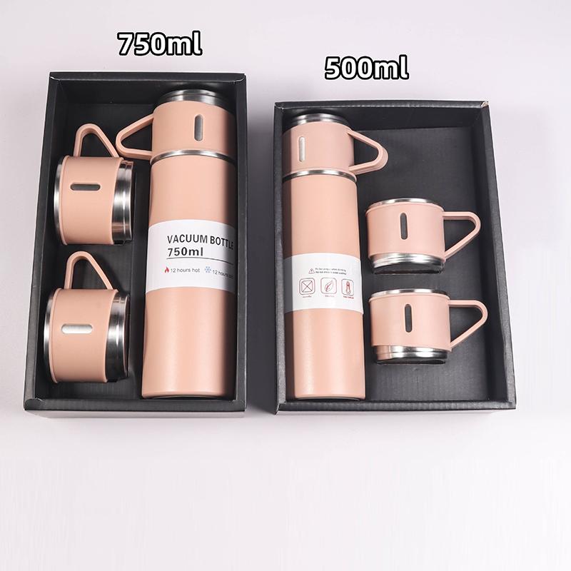 Gift Set Water Bottle Thermos Flask With 3 Lids Stainless Steel Thermos Bottle Vacuum Flask Gift Set 500ml розовый
