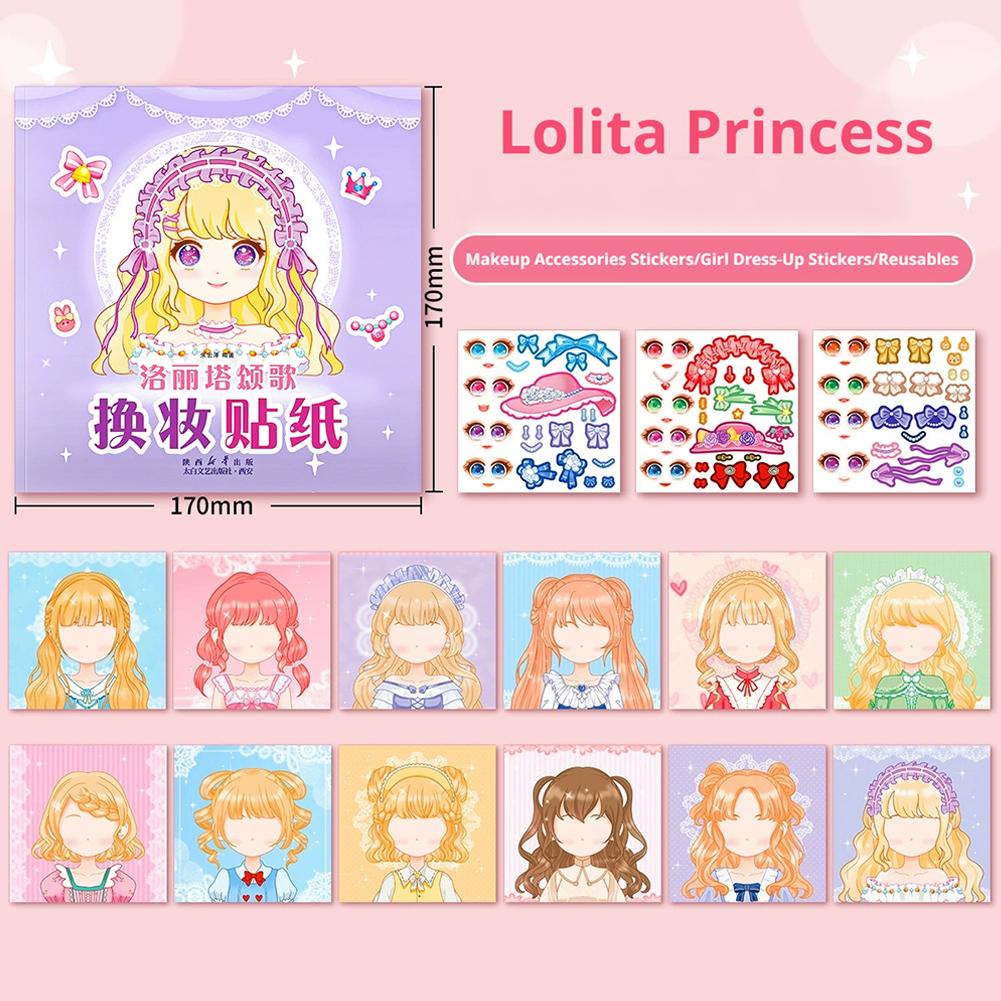 Stickers Book Handicrafts Creative Kids Stickers 15 Pages Toy Puzzle Reusable for Girls Cartoon Princess Make A Face Stickers