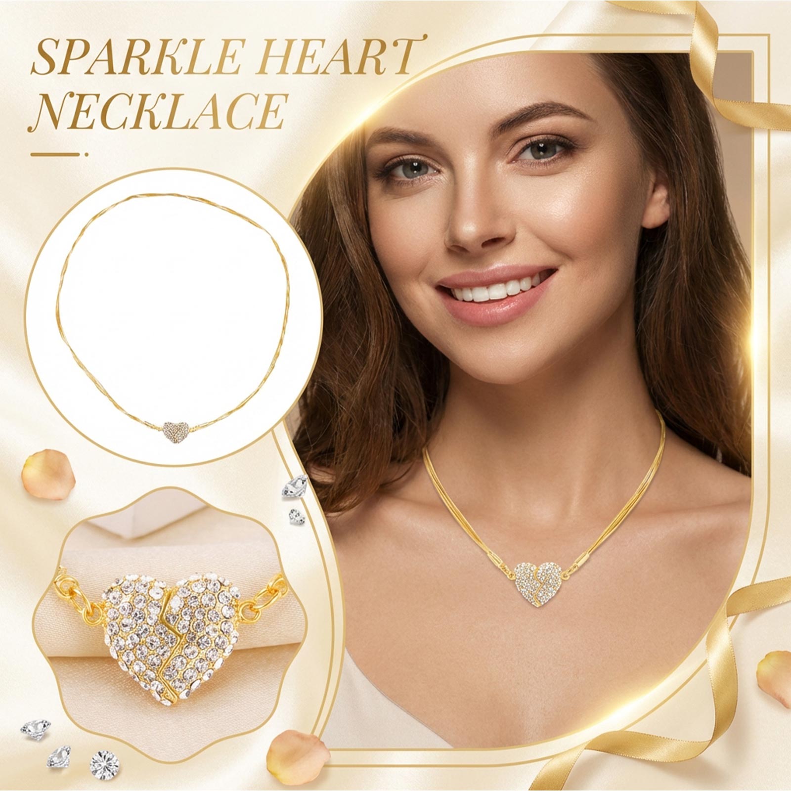 Diamond-encrusted Love Necklace Multi Layer Snake Chain Heart Necklace Temperament One Size