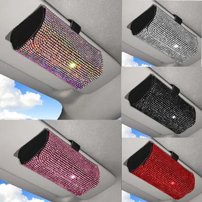 Bling Strass Auto Brillenetui Sonnenbrillen Aufbewahrungsbox Kristall Auto Innenzubehör Sonnenblenden Organizer Brillenhalter