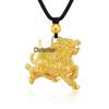 Gold Sand Fire Kirin Pendant: Auspicious Lucky Bead Charm with Matte Finish On Black Rope Jewelry.