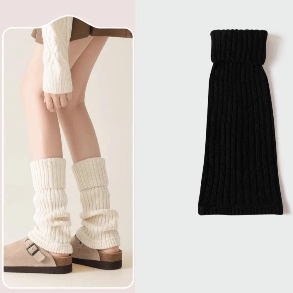Stylish Fluffy Winter Leg Warmers Stretchy Keep Warm Knit Long Socks Windproof Long Leg Socks Women One Size чёрный