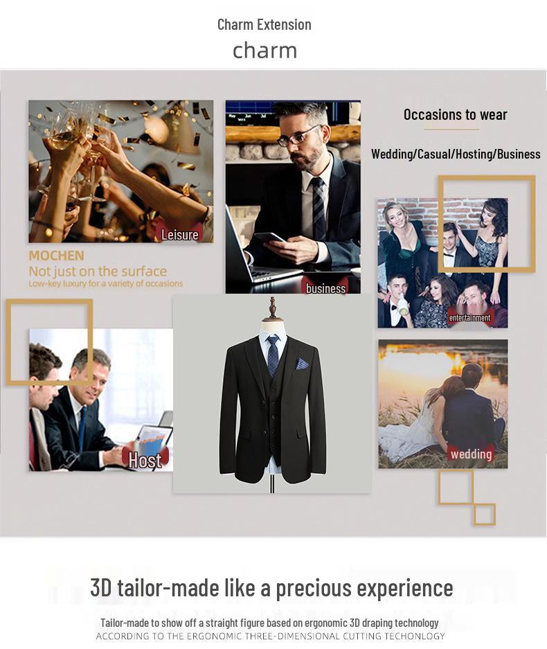 Herren Slim Fit Gestreifter Zweireiher Anzug - Lässig, Hochzeit, Geschäftlich, Übergröße, Koreanischer Stil