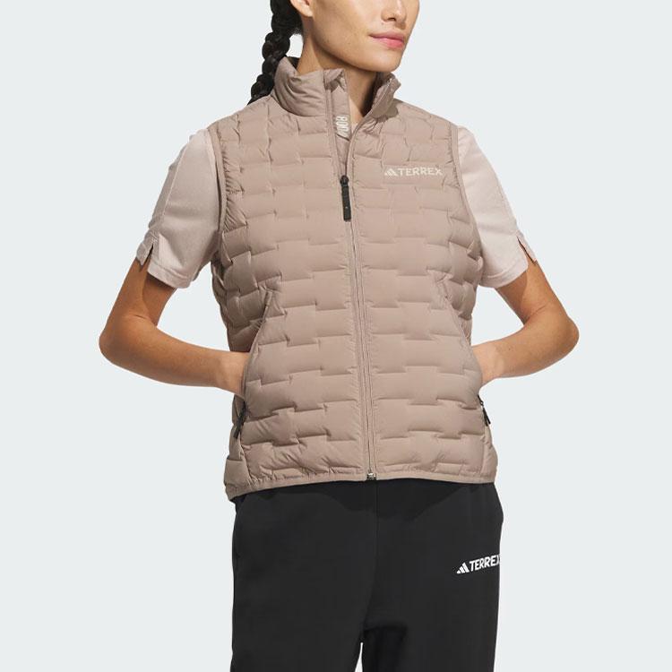 Adidas Goose Down Woven Baffle Vest 800 Fill Solid Color Logo Outdoor Sports Down Vest Women Vests Pink Brown IT8692