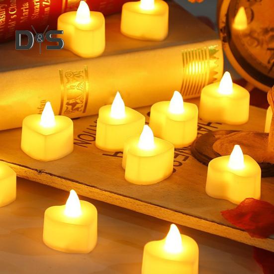 24 Stück LED-Teelichter, herzförmige, flammenlose, flackernde Kerzen, batteriebetriebene elektrische Teelichter für Valentinstag und Hochzeit