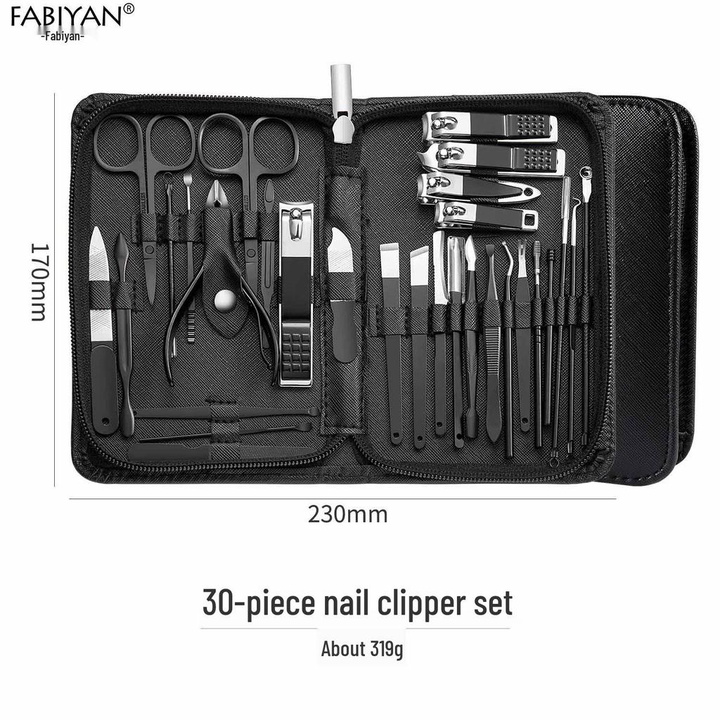 Stainless Steel Manicure Set with Nail Clippers, File, and Tools In Zipper Bag.